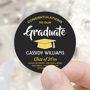 Sticker Rond Félicitations au diplômé Graduation Noir et Or