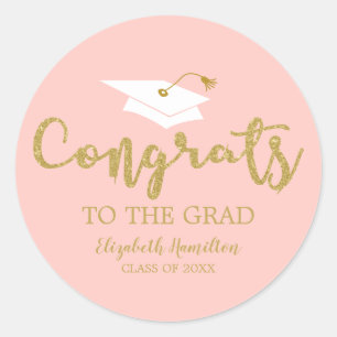 Sticker Rond Félicitations au diplômé paillettes dorées Chic di