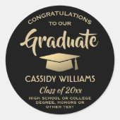 Sticker Rond Félicitations Black and Gold Modern Graduation (Devant)