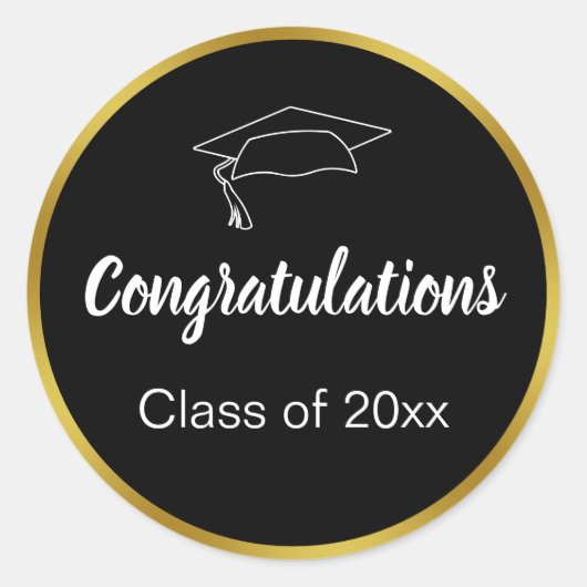Sticker Rond Félicitations Black White Gold Class Graduation (Devant)