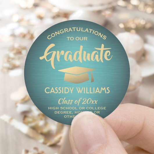Sticker Rond Félicitations Bleu Canard et Or Tendances Diplômés
