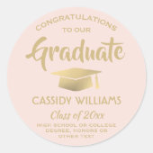 Sticker Rond Félicitations Blush Pink et Gold Graduation (Devant)