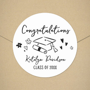Sticker Rond Félicitations Classe 2026 dessiné à la main doodle