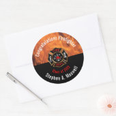 Sticker Rond Félicitations Classe Flames de pompiers | Nom (Enveloppe)