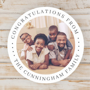 Sticker Rond Félicitations Classic Simple Family Photo