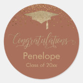 Sticker Rond Félicitations Confetti Graduation Terracotta (Devant)