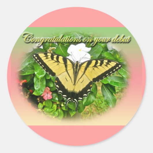 Sticker Rond Félicitations Début Swallowtail Butterfly Items (Devant)