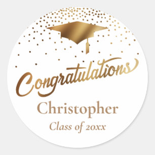 Sticker Rond Félicitations Diplômé, Classe d'or et de blanc
