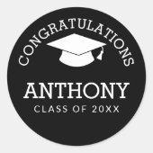 Sticker Rond Félicitations Diplômé Diplôme Clas noir (Devant)