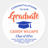 Sticker Rond Félicitations Diplômé Moderne Orange et Bleu (Devant)