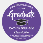 Sticker Rond Félicitations Diplômé Purple & White Graduation (Devant)