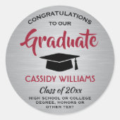 Sticker Rond Félicitations Diplômés Rouge et Gris (Devant)