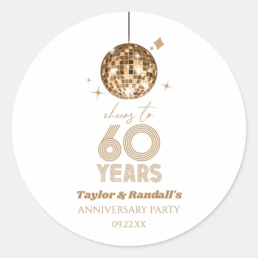 Sticker Rond Félicitations Disco 60 Ans de Mariage (Devant)