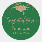 Sticker Rond Félicitations Gold Confetti Graduation Green (Devant)