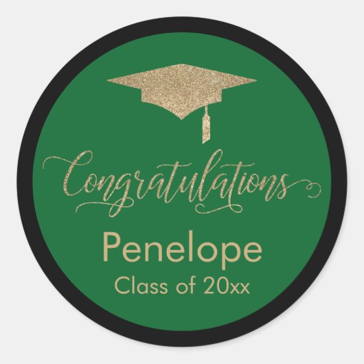 Sticker Rond Félicitations Gold Graduation Cap Green (Devant)