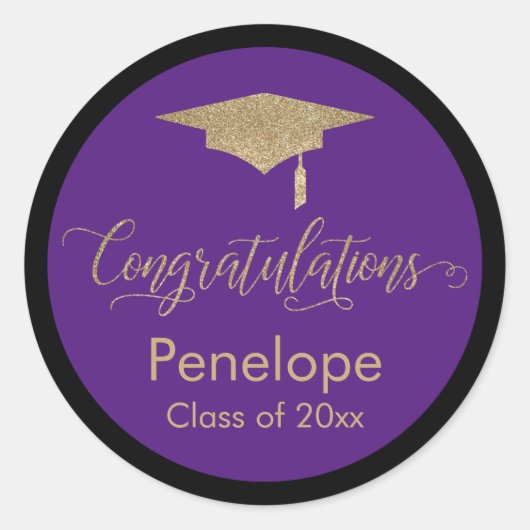 Sticker Rond Félicitations Gold Graduation Cap Purple (Devant)