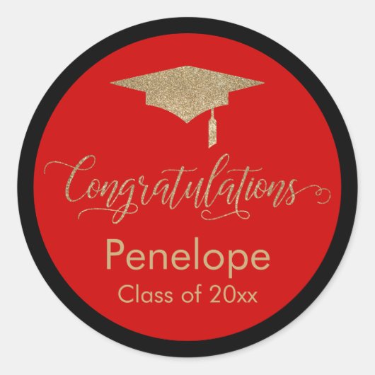 Sticker Rond Félicitations Gold Graduation Cap Rouge (Devant)