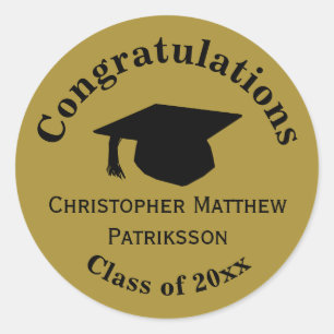 Sticker Rond Félicitations, Graduation de classe 20xx, Mat Gold