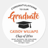 Sticker Rond Félicitations Orange Black and White Graduation (Devant)