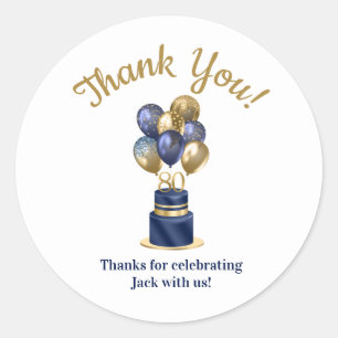 Sticker Rond Félicitations pour le gâteau avec ballons bleu mar