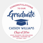 Sticker Rond Félicitations Red White & Blue Modern Graduation (Devant)