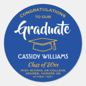 Sticker Rond Félicitations Royal Blue et Gold Graduation (Devant)