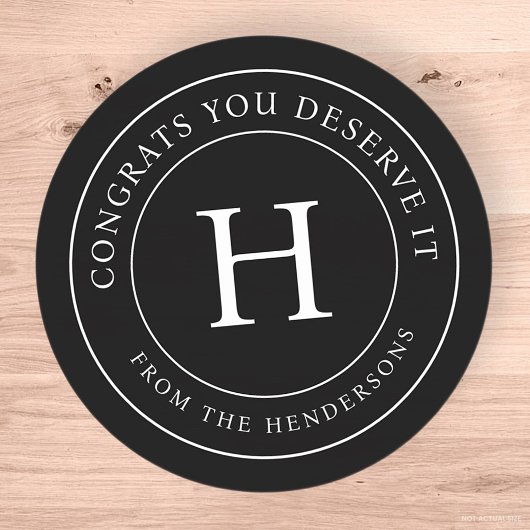 Sticker Rond Félicitations Vous Méritez Il Moderne Monogramme F