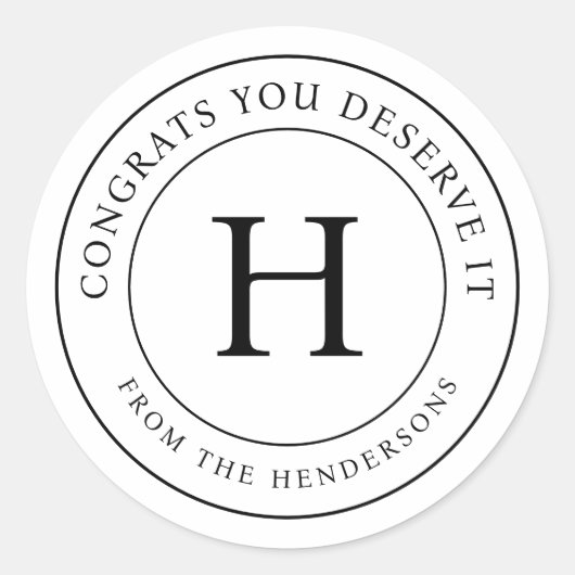 Sticker Rond Félicitations Vous Méritez Il Moderne Monogramme F (Devant)