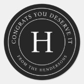 Sticker Rond Félicitations Vous Méritez Il Moderne Monogramme F (Devant)