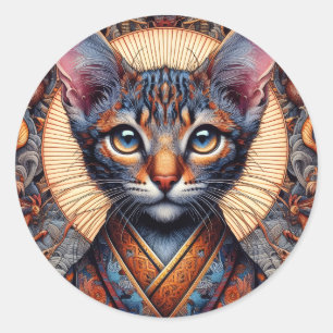 Sticker Rond Félin fantastique orné mythique royal