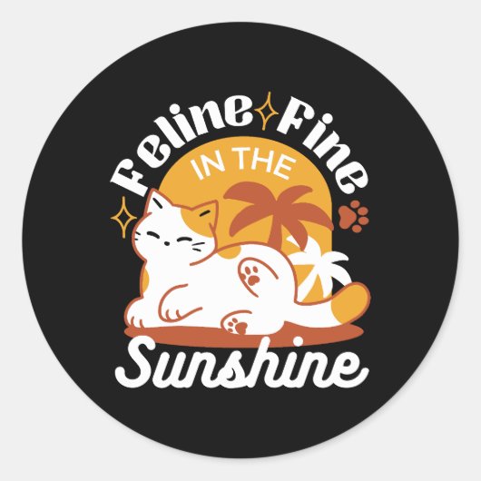 Sticker Rond Feline fin au soleil - Chat Tropical relaxé (Devant)