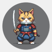 Sticker Rond Feline Samurai Warrior (Devant)