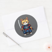Sticker Rond Feline Samurai Warrior (Enveloppe)