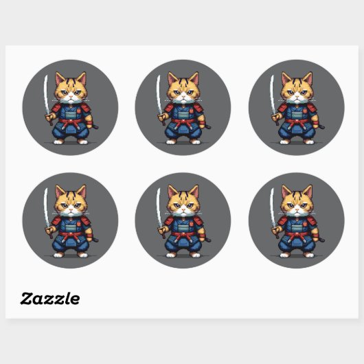 Sticker Rond Feline Samurai Warrior (Feuille)