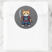 Sticker Rond Feline Samurai Warrior (Sac)