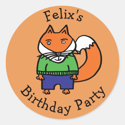 Sticker Rond Felix le renard fête d'anniversaire (Devant)