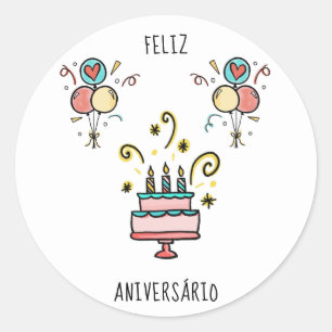 Sticker Rond Féliz Aniversário Joyeux anniversaire
