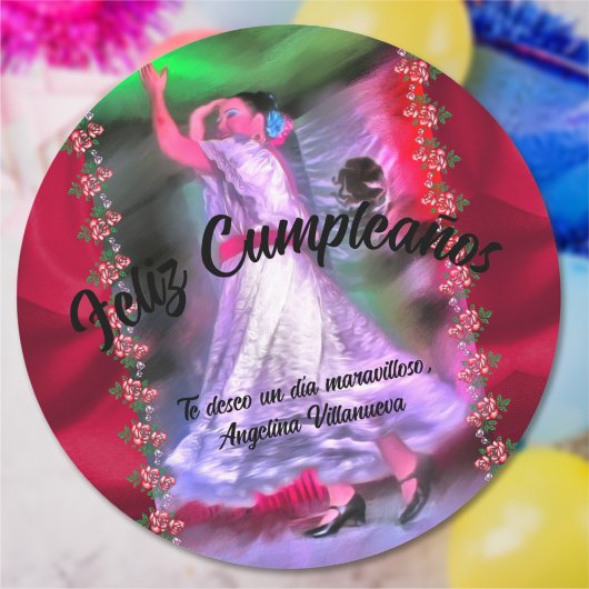 Sticker Rond Feliz Cumpleaños Danseuse mexicaine 0175