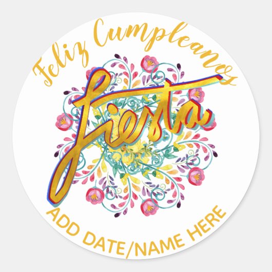 Sticker Rond Feliz Cumpleanos Fleurs folkloriques FIESTA Person (Devant)