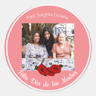 Sticker Rond Feliz Día de Las Madres Rose Coral doux