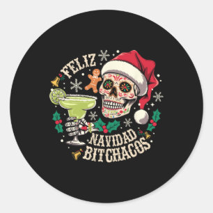 Sticker Rond Feliz Navidad Achos Drôle Skull Espagnol Merry Chr
