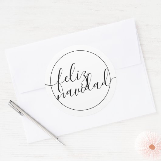 Sticker Rond Feliz Navidad Black White Noël (Enveloppe)