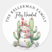 Sticker Rond Feliz Navidad Cactus Christmas (Devant)