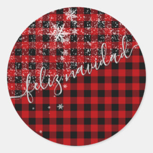 Sticker Rond Feliz Navidad En Escritura Manuscrita Nevando