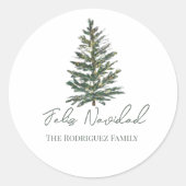 Sticker Rond Feliz Navidad-Joyeux sapin de Noël et lumières (Devant)