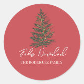 Sticker Rond Feliz Navidad-Merry Christmas Tree and Lights (Devant)