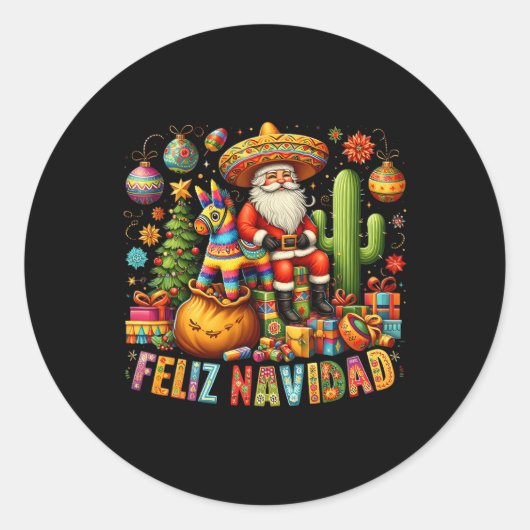 Sticker Rond Feliz Navidad Mexican Funny Christmas Père Noël Fe (Devant)