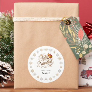 Sticker Rond Feliz Navidad Noël Espagnol Écriture Dorée