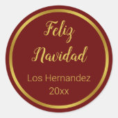 Sticker Rond Feliz Navidad Oro y Rojo Oscuro con Su Nombre (Devant)