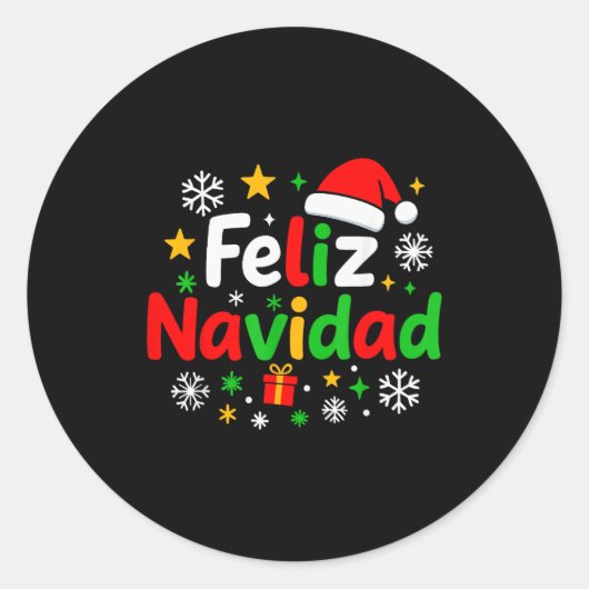 Sticker Rond Feliz Navidad Pajamas Shirt, Cute Spanish Mexican  (Devant)